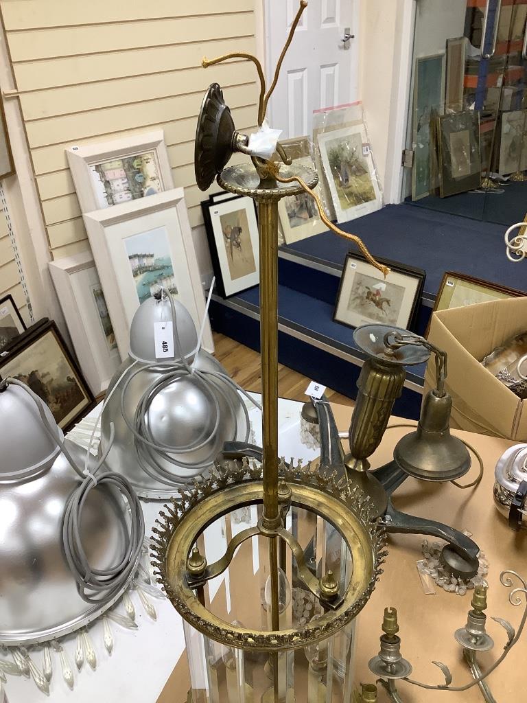 A 1920's brass and bevelled glass hall light